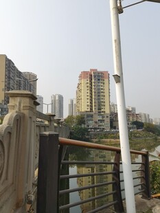 城市中高楼与栏杆景观