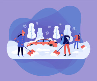 冬日户外欢乐堆雪人场景