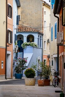  洲小巷中的多彩建筑景观