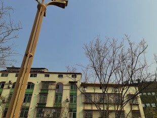 户外黄色升降设备与建筑