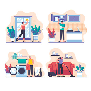 家庭日常清洁场景插画