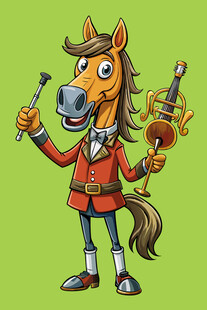 穿礼服拉小提琴的卡通马