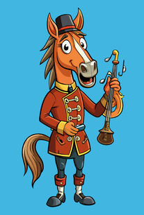 穿制服持乐器的卡通马