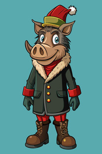 圣诞装扮的卡通野猪