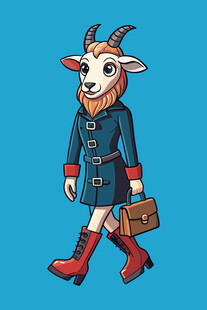 穿大衣提箱的卡通山羊