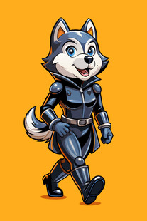 穿着盔甲的卡通哈士奇