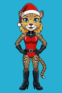 圣诞豹纹装扮的卡通猫女郎