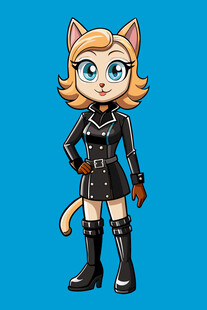 猫耳女孩酷炫皮衣造型