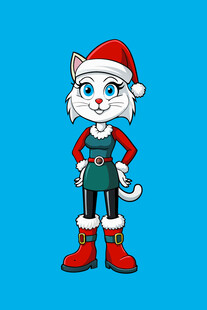 圣诞装扮的卡通猫咪女孩