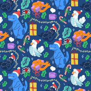 圣诞恐龙主题图案设计