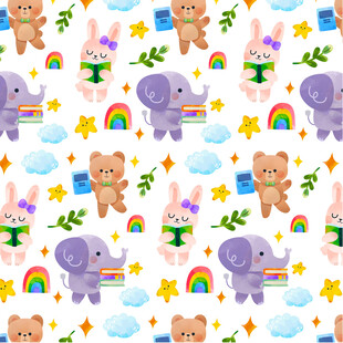 可爱动物彩虹星星卡通图案