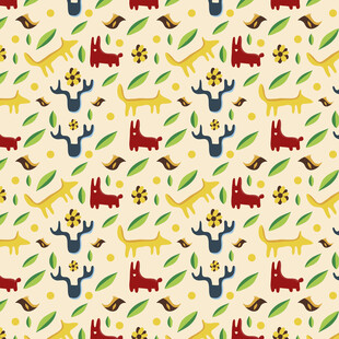 动物花卉几何图案背景图