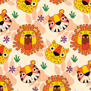 可爱动物花卉无缝图案