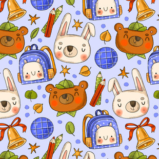 可爱动物与秋季元素图案