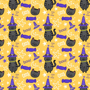 万圣节猫咪女巫帽图案