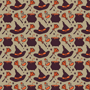 万圣节女巫元素无缝图案
