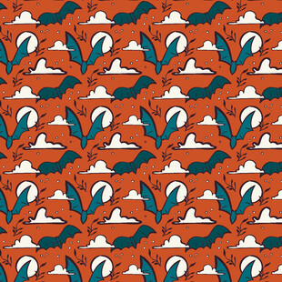 复古风动物与云朵图案