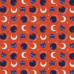 猫咪月亮图案无缝背景图