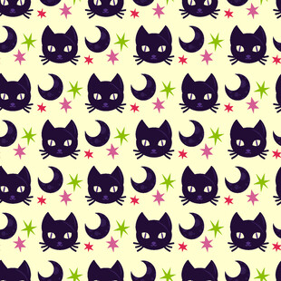 黑猫月亮花卉图案背景