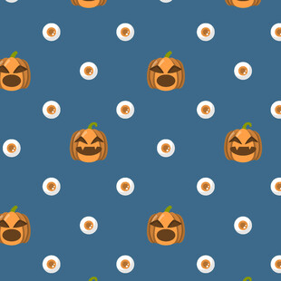 蓝色背景万圣节南瓜图案