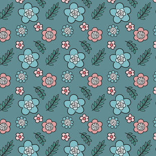 蓝底花卉图案纹理背景