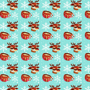 圣诞主题蓝色雪花驯鹿图案