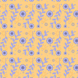 黄色底蓝色花朵图案背景