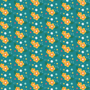 蓝底橙花波点图案纹理