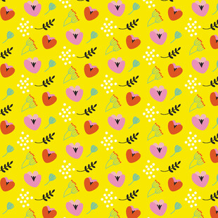 黄色花卉爱心图案背景