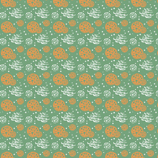 绿色底橙色花朵图案纹理