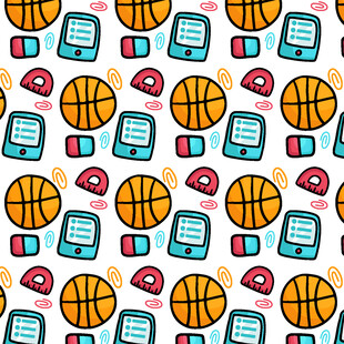 篮球与电子设备趣味图案