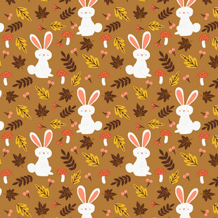兔子与秋叶的可爱图案