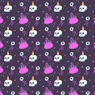 紫色背景万圣节图案元素