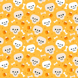 骷髅骨头图案的黄色背景图