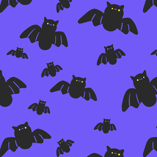 紫色背景上的黑色蝙蝠图案