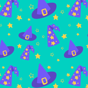 紫色女巫帽星星图案背景