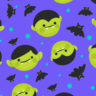 紫色背景的怪物与蝙蝠图案