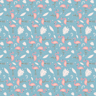 蓝底火烈鸟花卉图案背景