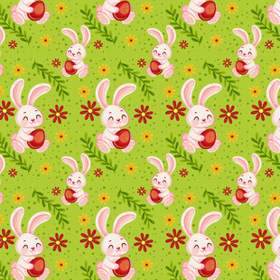 复活节兔子花卉绿色图案