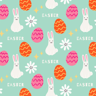 复活节兔子彩蛋花卉图案