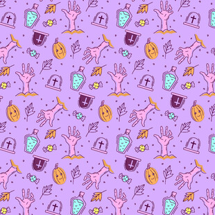 紫色背景的多彩卡通图案