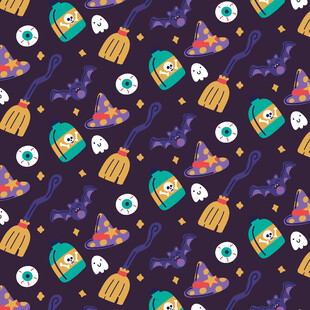 万圣节卡通元素无缝图案