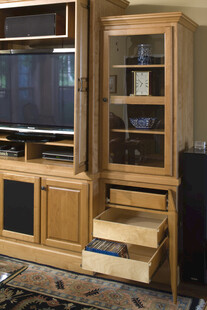 木质电视柜带抽屉与玻璃柜