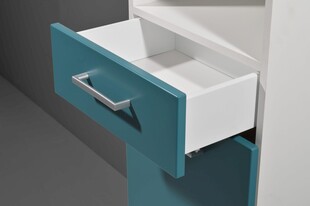 蓝白抽屉式柜子细节展示