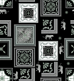 黑白几何动物图案布料