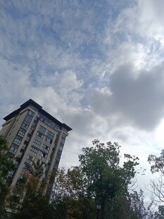 仰视高楼与天空中的云朵