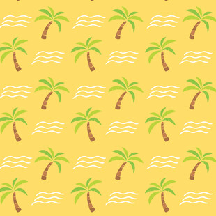 黄色背景的棕榈树海浪图案