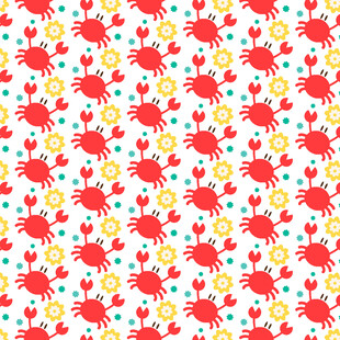 红色螃蟹图案可爱背景图