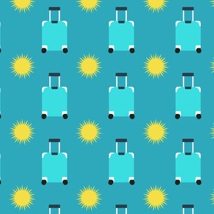 蓝色行李箱与太阳图案背景