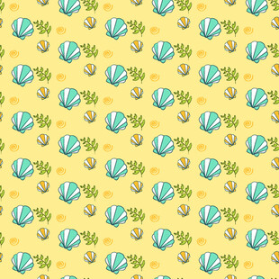 黄色背景海洋元素无缝图案